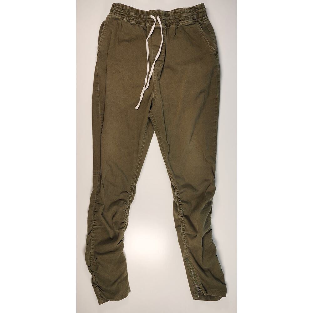 Jaywalker Olive Green Jogger Pants Ruched Zip Ankle Stretch M